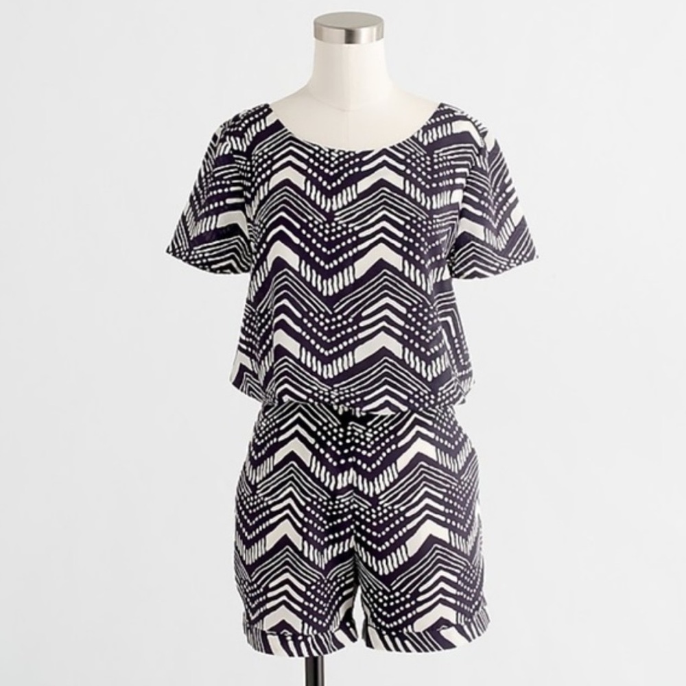 J. Crew Navy and White Patterned Romper